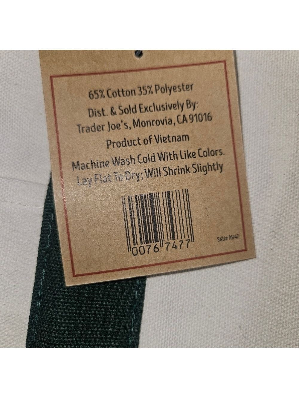 Trader Joe’s Mini Canvas Tote Bag Green Natural Reusable Grocery Bag NWT - Picture 6 of 6
